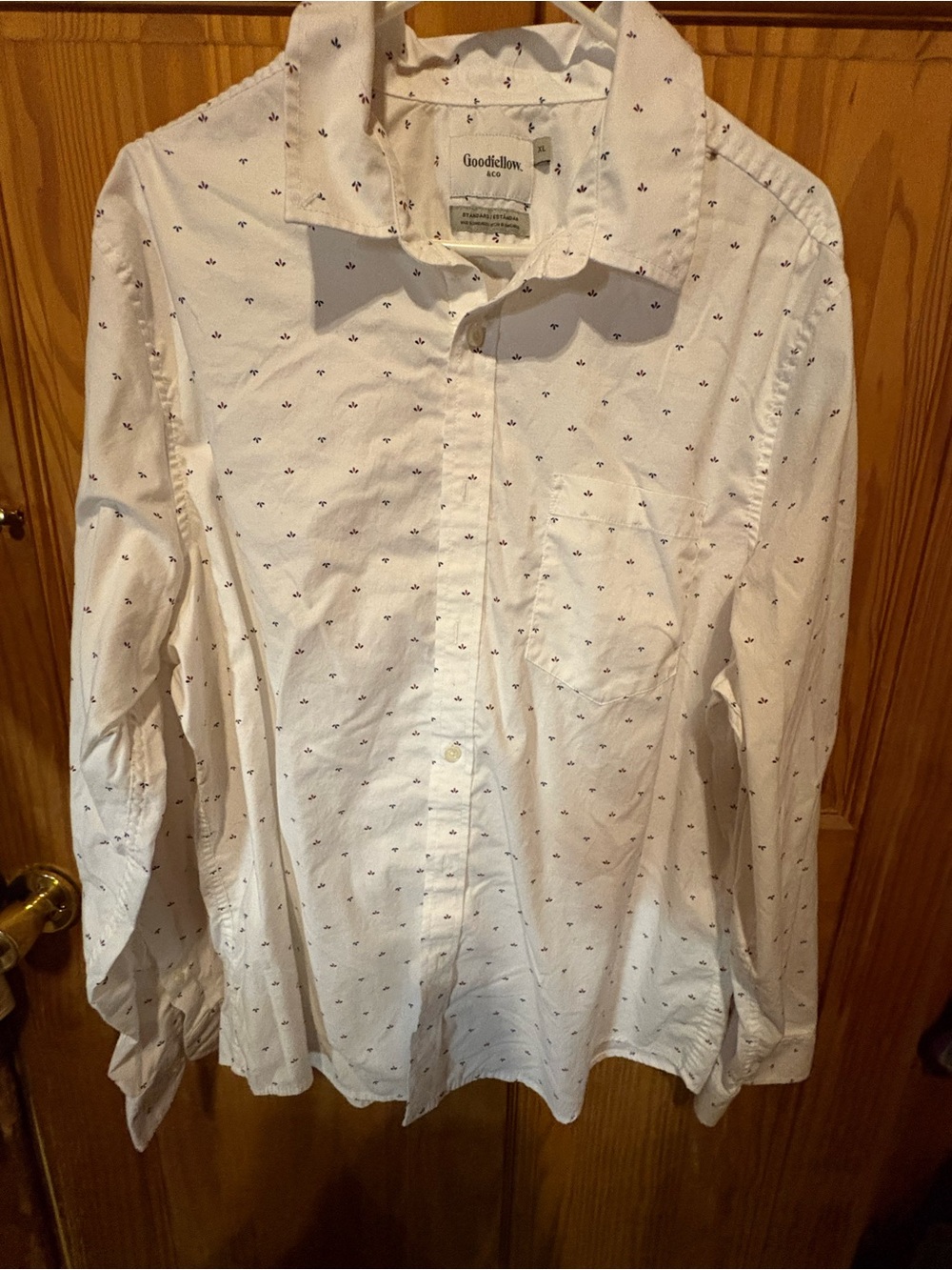 Goodfellow & Co White Button-Down Shirt with Navy Micro Anchor Print